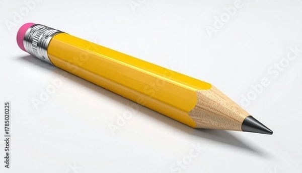 Obraz Used Yellow Pencil with Pink Eraser on White Background