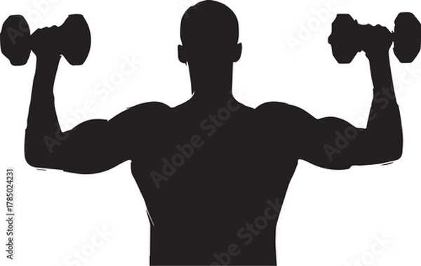 Fototapeta Strong muscular athlete silhouette training biceps power exercise