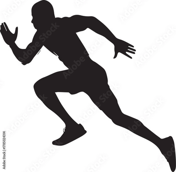 Fototapeta Black vector silhouette of a running man athlete for sport and fitness illustration