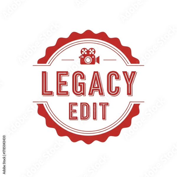 Fototapeta Retro legacy edit emblem with vintage stamp and film reel icon isolated on transparent background