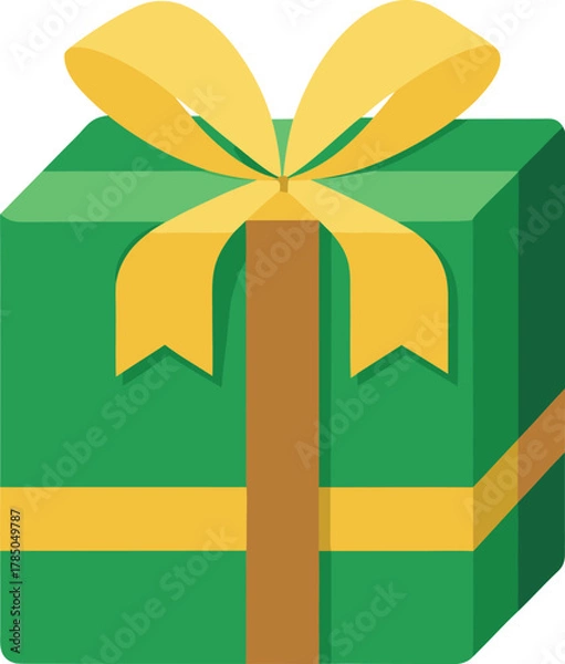 Fototapeta green wrapped gift box with red bow on top