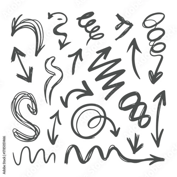 Fototapeta Hand drawn arrows collection, Unique sketch arrows icon