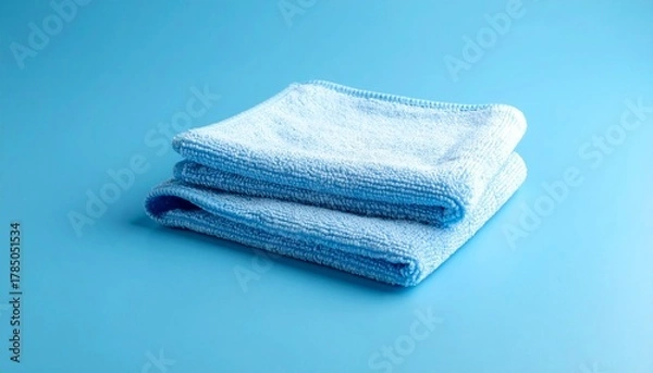 Obraz Two folded light blue towels stacked on smooth matching surface for editorial home photography cleanliness decor and poetic serenity-themed visuals