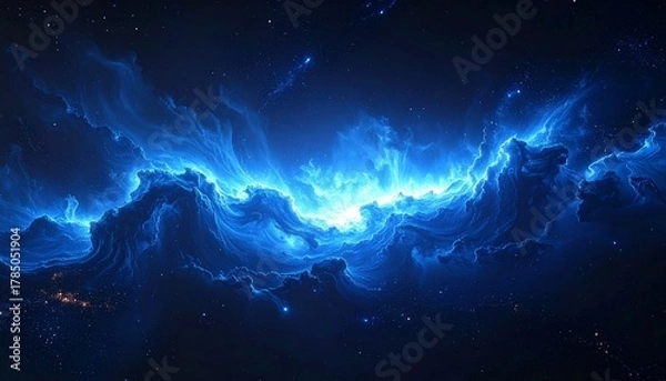 Obraz Abstract cosmic energy burst with glowing blue center and swirling plasma patterns on dark background for editorial science photography theoretical decor and poetic infinity-themed visuals