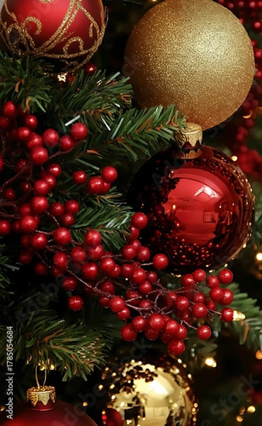 Obraz Beautiful sparkling Christmas ornament shining brightly on festive holiday tree