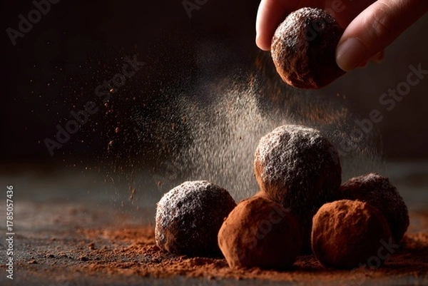 Fototapeta Chocolate truffles dusted with cocoa powder