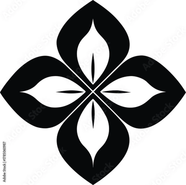 Fototapeta Black four petal flower shape isolated on white background