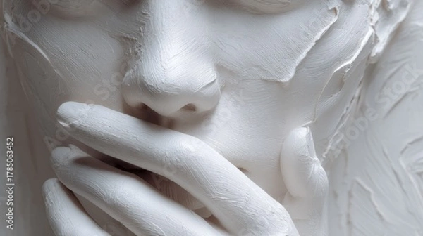 Obraz Sculpture detail showcasing a serene expression and hand gesture in a silent communication theme