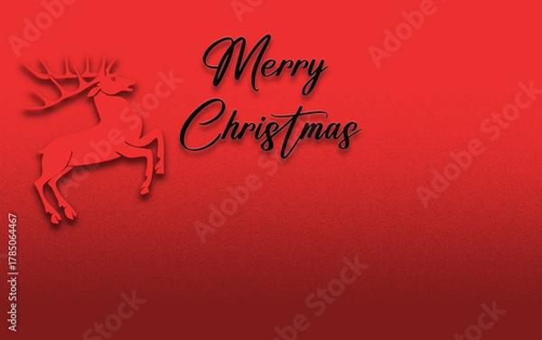 Fototapeta Elegant merry christmas greeting with a reindeer silhouette on red background