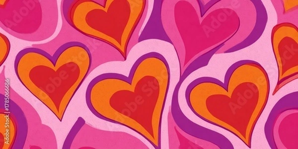 Fototapeta Colorful heart patterns in vibrant shades of pink and orange for decoration and design projects