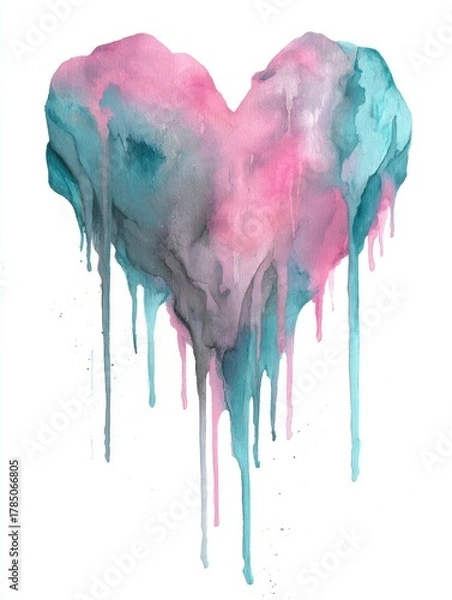 Obraz Colorful dripping heart art piece with vibrant hues of pink and blue showcasing artistic creativity