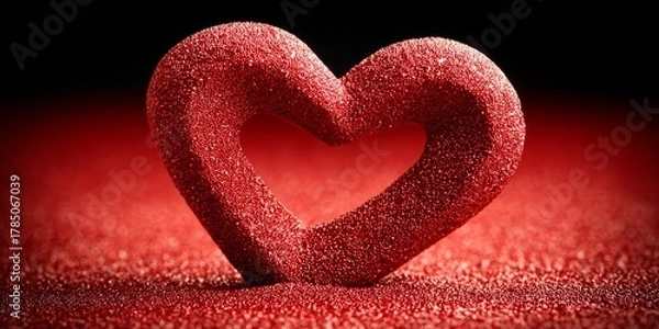 Fototapeta Colorful heart shaped decoration on red glitter background for romantic occasions and celebrations