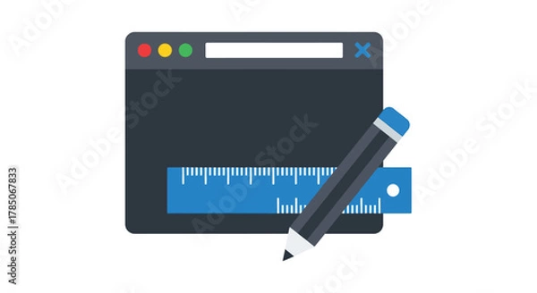 Obraz Computer window with drawing tools and pencil a flat design silhouette