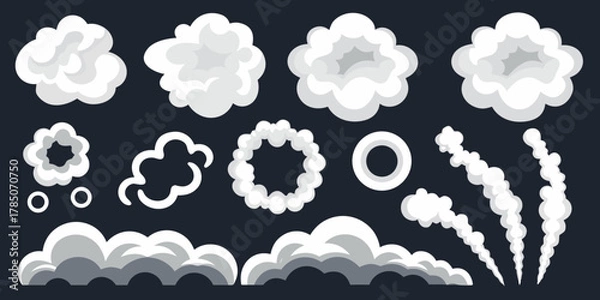 Fototapeta Collection of stylized cartoon smoke and cloud elements for animation and design