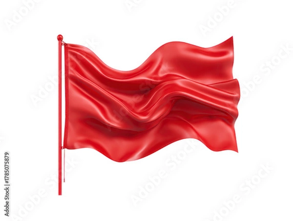 Fototapeta Red flag waving in wind, isolated on transparent background, symbolizing warning, alert, or danger, with realistic fabric texture and dynamic movement