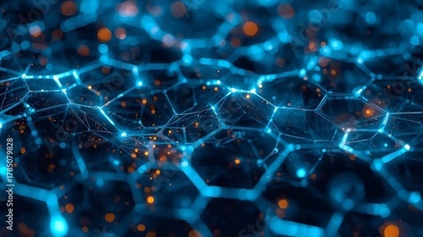 Obraz Abstract technology background with glowing blue network connection and data points