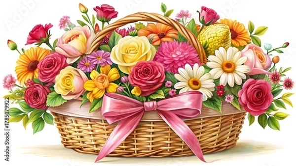 Obraz Basket of Colorful Flowers