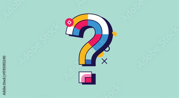 Obraz A vibrant and colorful question mark graphic with a playful and modern design.