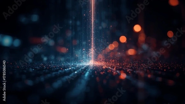 Obraz Abstract digital data stream background with glowing light effect and bokeh blur effect