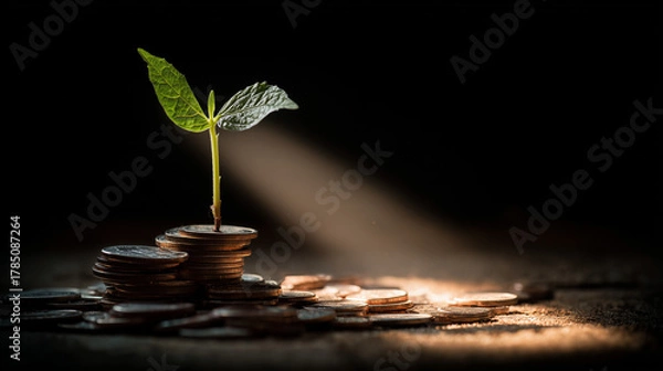 Obraz Coin Stack with Plant Growing