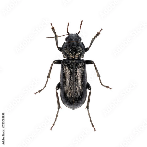 Obraz Overhead View of a Black Beetle with Marked Elytra on White