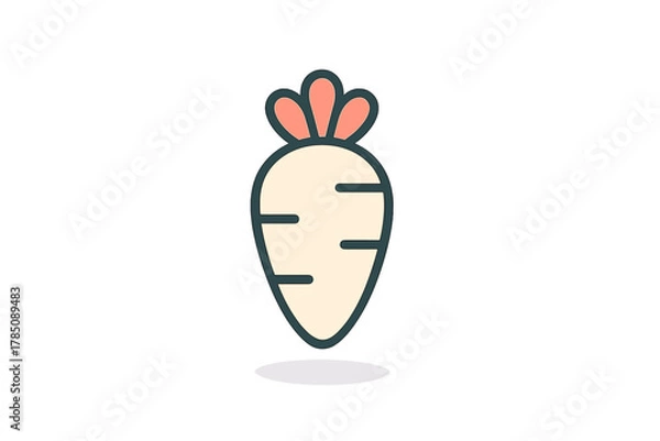 Obraz Stylized white radish root vegetable icon with green outline