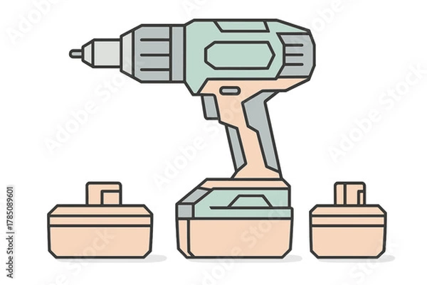 Obraz Cordless power drill with interchangeable battery packs icon style