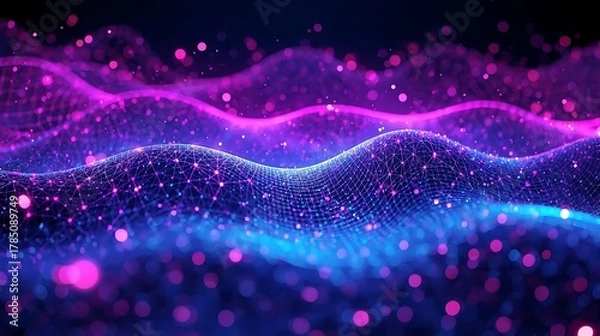 Obraz Abstract technology background with glowing particles and network connection design