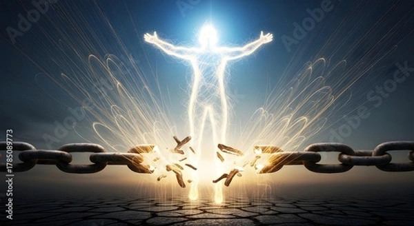 Obraz Broken chains transforming into light symbolizing freedom and liberation
