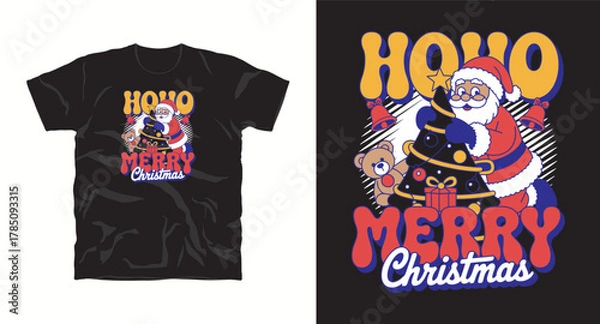 Fototapeta Season greeting design featuring santa character teddy and text saying hoho merry season creating joyful atmosphere for gift apparel or card design vector template