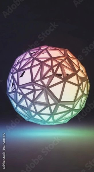 Fototapeta Modern geometric sphere with vibrant gradient lighting and abstract digital art.