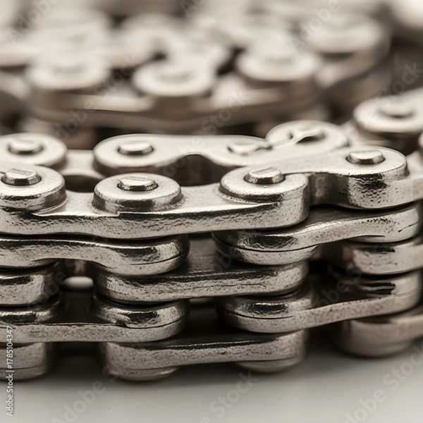 Fototapeta Macro detail of a mechanical roller chain for a bicycle or industrial machine