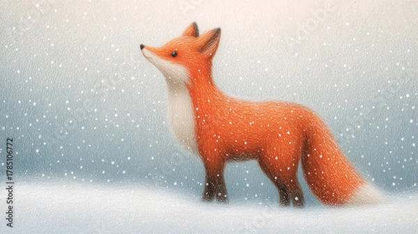 Fototapeta Süßer Fuchs in winterlicher Landschaft