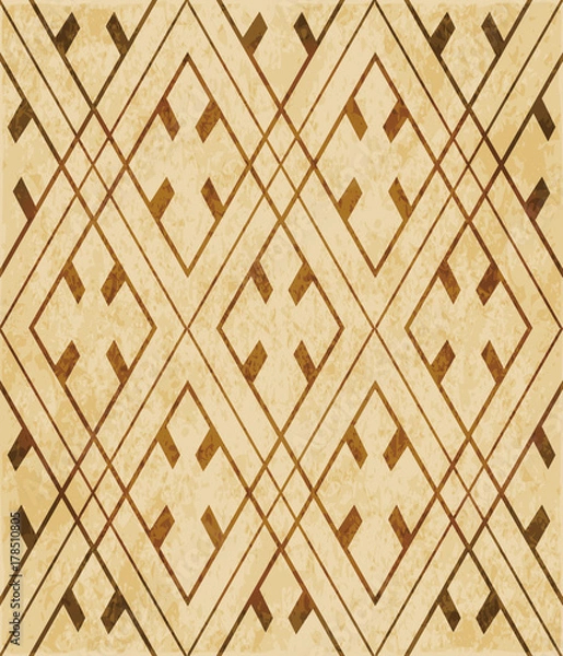 Fototapeta Retro brown watercolor texture grunge seamless background check rhomb geometry cross frame
