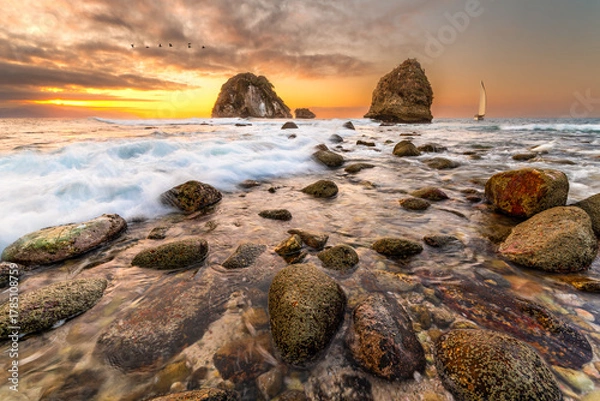 Obraz Sailboat Sunset Ocean Wave Travel Sailing Inspirational Adventure Tourism Vacation