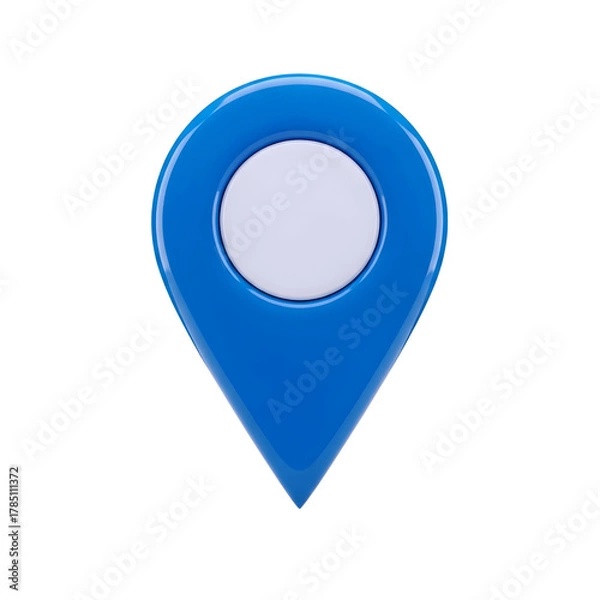 Fototapeta Bright blue map location pin icon with white circle marker isolated on transparent background