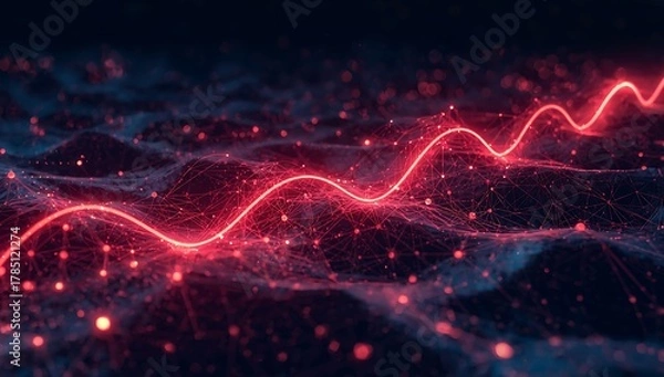 Obraz Red glowing waveform abstract background for data visualization and technology concept