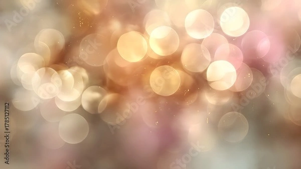 Fototapeta Shimmering Golden and Pink Bokeh Lights with Subtle Glitter Overlay, Creating a Dreamy Abstract Background for Festive Celebrations or Elegant Designs