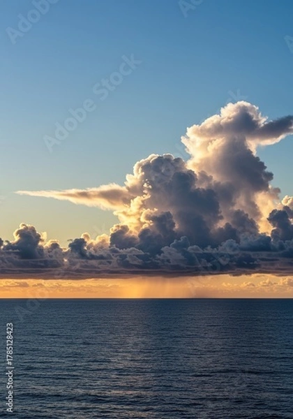 Fototapeta Sunlight warms vast ocean, causing water to evaporate into atmosphere, forming clouds. Precipitation returns moisture to land and seas ,renewable ,weather ,climate