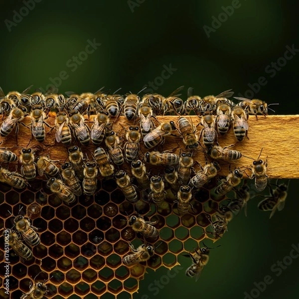 Fototapeta Swarm of industrious bees working together on the wax comb structure, depicting collaboration, teamwork, productivity, and organization ,collaboration ,organic ,industry