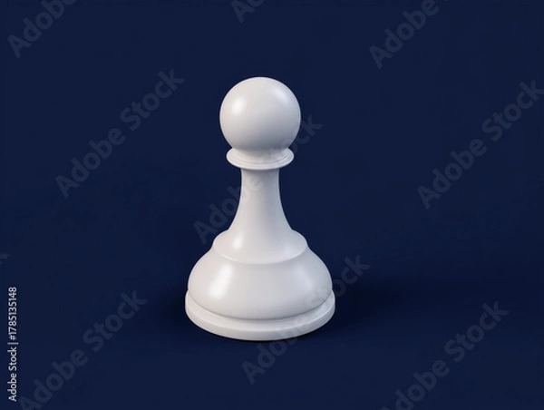 Fototapeta White chess pawn piece on a dark blue background representing strategy and decision-making.