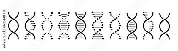 Fototapeta Set of DNA icons. Life gene model bio code genetics molecule medical symbols. Structure molecule, chromosome icon. Vector set of elements DNA