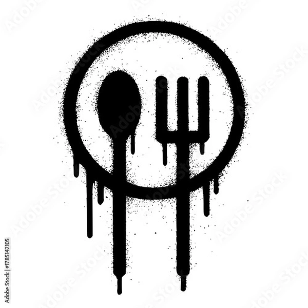 Obraz Black graffiti food icon with spoon and fork in circle