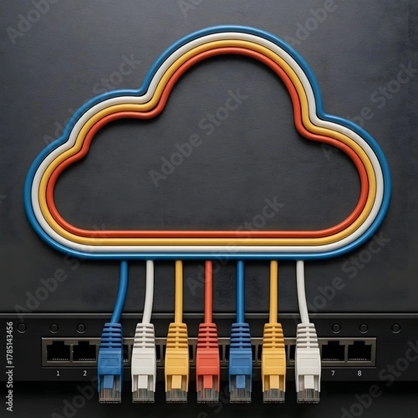 Obraz Server cables forming cloud shape when viewed from above
