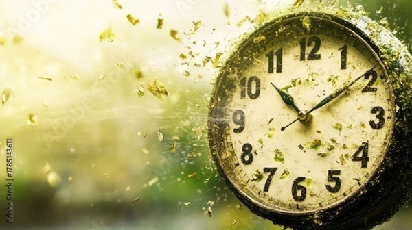 Fototapeta Antique clock exploding in a dramatic burst of time and motion