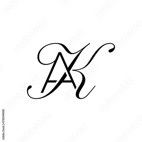 Obraz initial letter a with k script logo