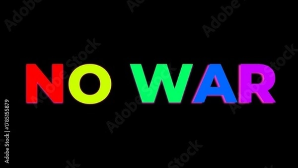 Fototapeta NO WAR words with rainbow colored letters on black background