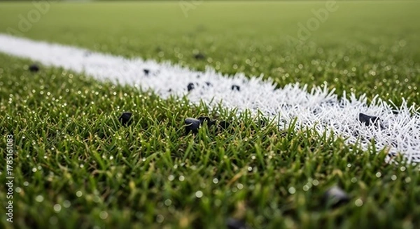 Obraz Football Field Close-Up with Goal Post and Grass Texture