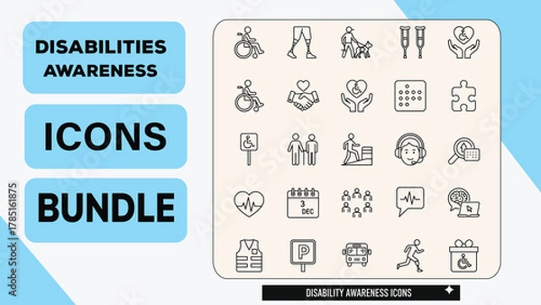 Fototapeta Disability Accessibility and Awareness Line Art Icons Bundle