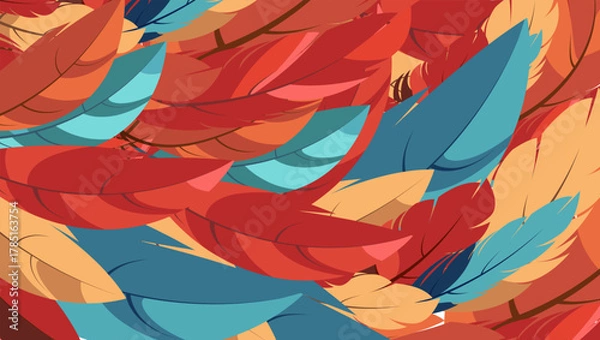 Fototapeta A solid background with large feathers in vibrant colors. Abstract background. Background image for screens, print, covers, etc. EPS 10.